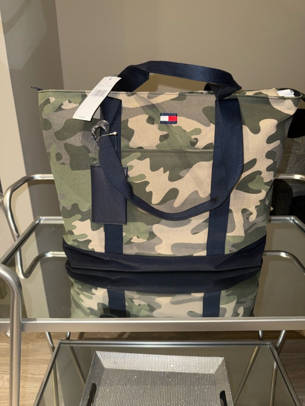 Tommy Hilfiger Camo Canvas Tote with Navy Accents